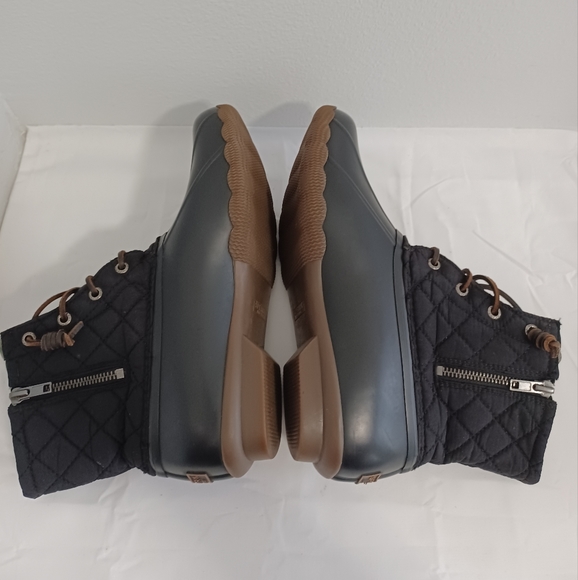SPERRY  top side black rubber quilted duck boots zip and lace-up  size 9 - Picture 7 of 11